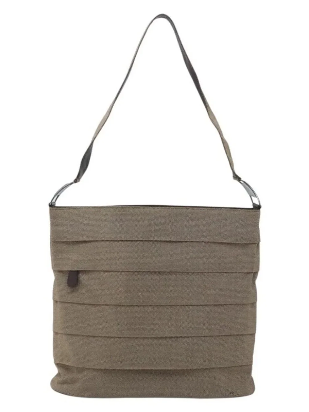 Salvatore Ferragamo Shoulder Bag Canvas Beige Silver Auth 166789